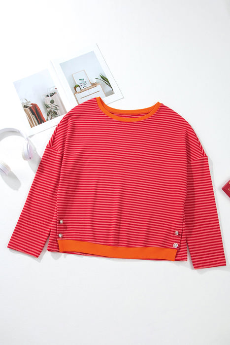 Camila Striped Side Buttons Drop Shoulder Top