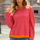 Tomato Red Medium Camila Striped Side Buttons Drop Shoulder Top