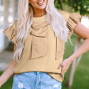  Camilla Two Tone Bow Ruffle Sleeve Top