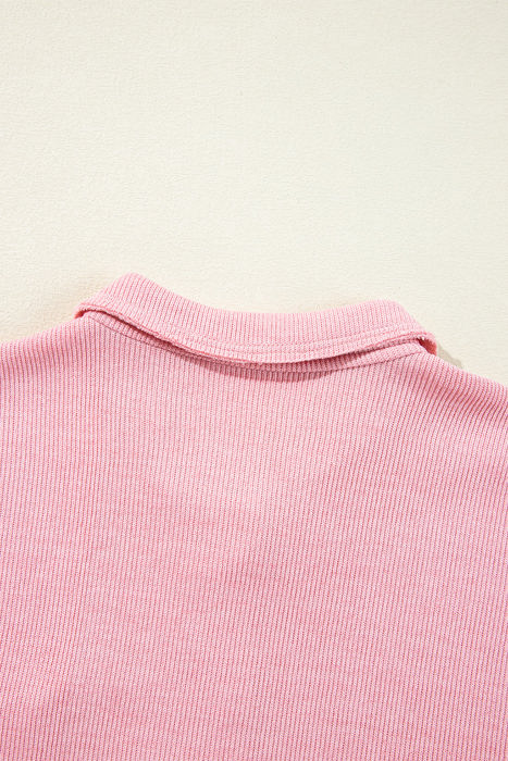 Camille Ribbed Knit Collared Henley Top