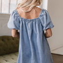  Camryn Bubble Sleeve Square Neck Denim Babydoll Dress