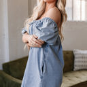  Camryn Bubble Sleeve Square Neck Denim Babydoll Dress