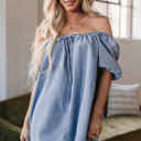  Camryn Bubble Sleeve Square Neck Denim Babydoll Dress