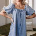  Camryn Bubble Sleeve Square Neck Denim Babydoll Dress