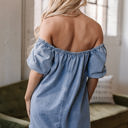  Camryn Bubble Sleeve Square Neck Denim Babydoll Dress