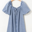  Camryn Bubble Sleeve Square Neck Denim Babydoll Dress