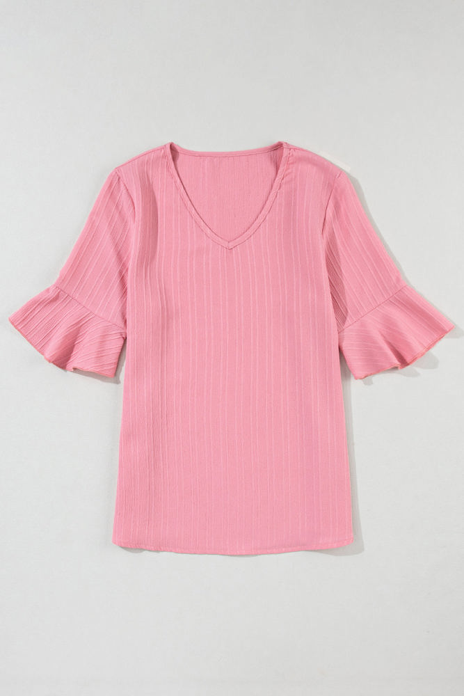 Capri Ruffled Half Sleeve V Neck Textured Top