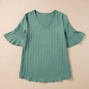 Green Large Capri Ruffled Half Sleeve V Neck Textured Top