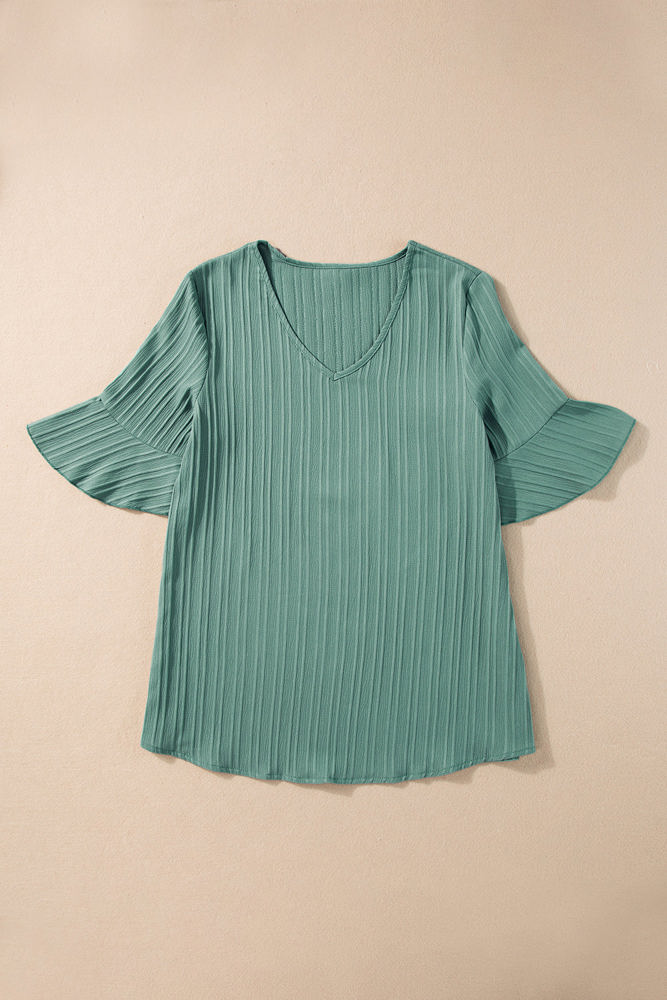 Capri Ruffled Half Sleeve V Neck Textured Top