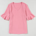 Peach Blossom Large Capri Ruffled Half Sleeve V Neck Textured Top