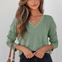 Green Stripe Medium Capri Stripe Stretchy Long Sleeve Top