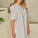  Carly Lace-up V Neck Bubble Sleeve Short Shift Dress