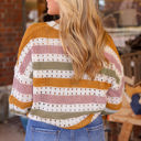  Caroline Striped Hollowed Knitted Loose Sweater