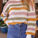 Multicolored Small Caroline Striped Hollowed Knitted Loose Sweater