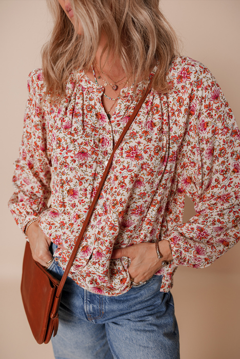 Carter Notched Puff Sleeve Blouse