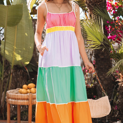 Cassandra Colorblock Self-tie High Waist Maxi Dress