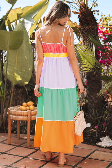 Cassandra Colorblock Self-tie High Waist Maxi Dress