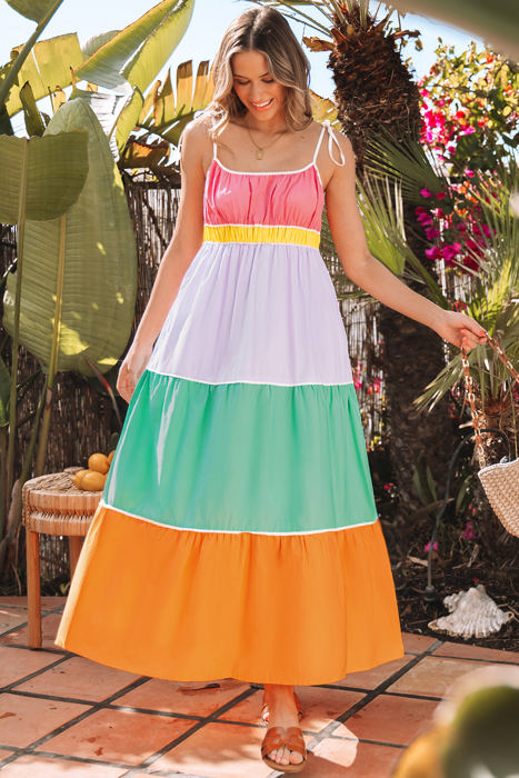 Cassandra Colorblock Self-tie High Waist Maxi Dress