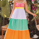  Cassandra Colorblock Self-tie High Waist Maxi Dress