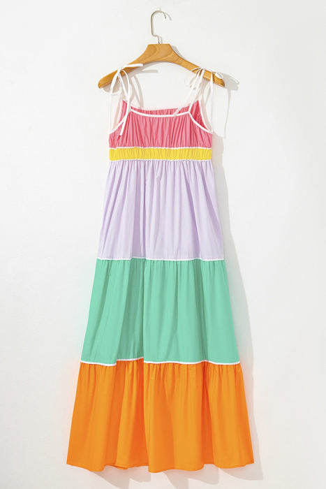 Cassandra Colorblock Self-tie High Waist Maxi Dress