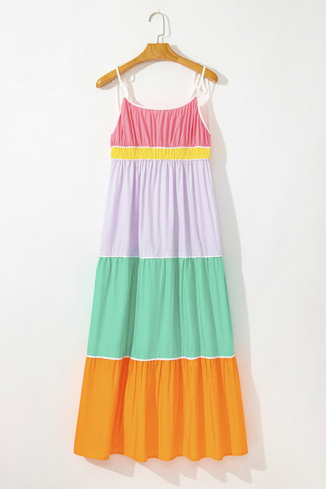 Cassandra Colorblock Self-tie High Waist Maxi Dress