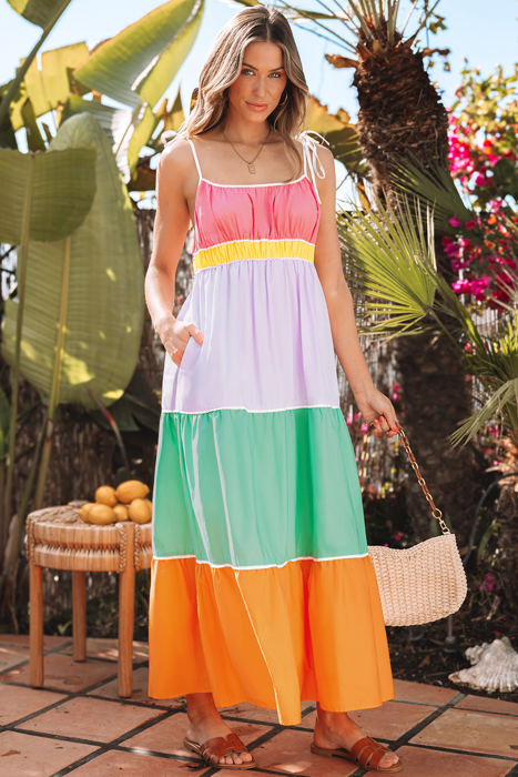 Cassandra Colorblock Self-tie High Waist Maxi Dress