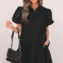  Cassidy Button Down Puff Sleeve Ruffle Hem Dress