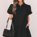  Cassidy Button Down Puff Sleeve Ruffle Hem Dress