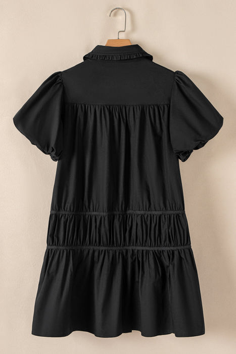 Cassidy Button Down Puff Sleeve Ruffle Hem Dress