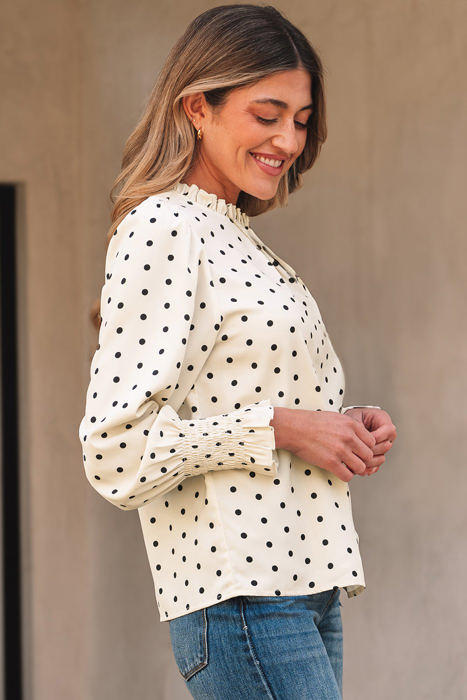 Catalina Polka Dot Lantern Sleeve Blouse