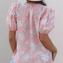  Cattleya Floral Drawstring V Neck Puff Sleeve Loose Blouse