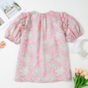  Cattleya Floral Drawstring V Neck Puff Sleeve Loose Blouse