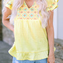 Yellow Large Cecelia Embroidery Textured Top with Ruffles