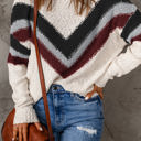 White Large Cecilia Chevron Striped Sweater