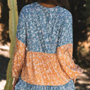  Cecilia Floral Ruffled Hem Round Neck Blouse