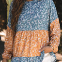  Cecilia Floral Ruffled Hem Round Neck Blouse
