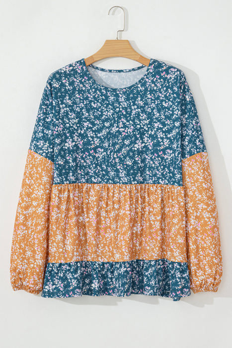 Cecilia Floral Ruffled Hem Round Neck Blouse