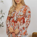  Celeste Floral V Neck Knot Bell Sleeve Blouse