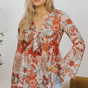  Celeste Floral V Neck Knot Bell Sleeve Blouse