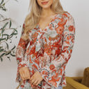  Celeste Floral V Neck Knot Bell Sleeve Blouse