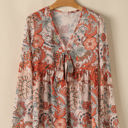  Celeste Floral V Neck Knot Bell Sleeve Blouse