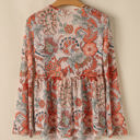  Celeste Floral V Neck Knot Bell Sleeve Blouse