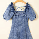  Celia Square Neck Bustier Puff Sleeve Short Denim Dress