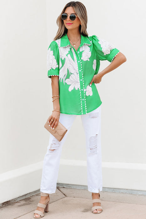 Celina Floral Ric Rac Edge Sleeve Blouse