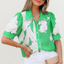 Green XL Celina Floral Ric Rac Edge Sleeve Blouse