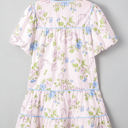 Celina Floral Striped Trim Tie Split Neck Mini Dress