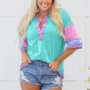 Light Blue XL Chandler Half Sleeve Buttons Henley Top