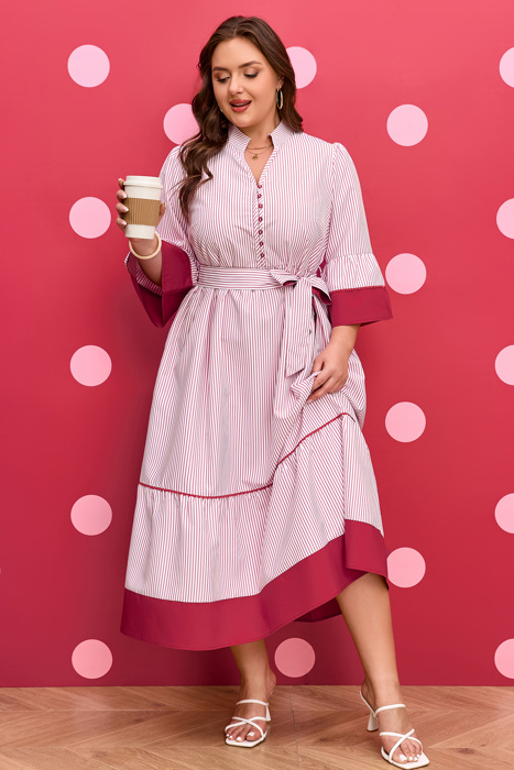 Charlee Hem Pinstriped Midi PLUS Dress