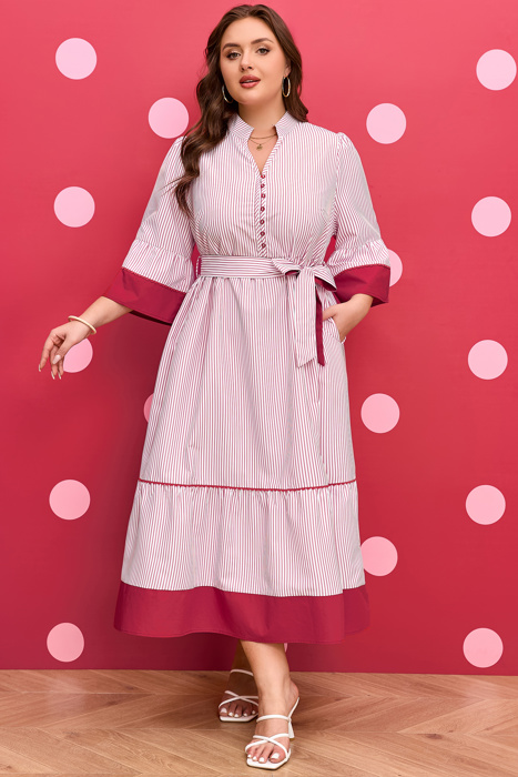 Charlee Hem Pinstriped Midi PLUS Dress