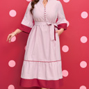  Charlee Hem Pinstriped Midi PLUS Dress